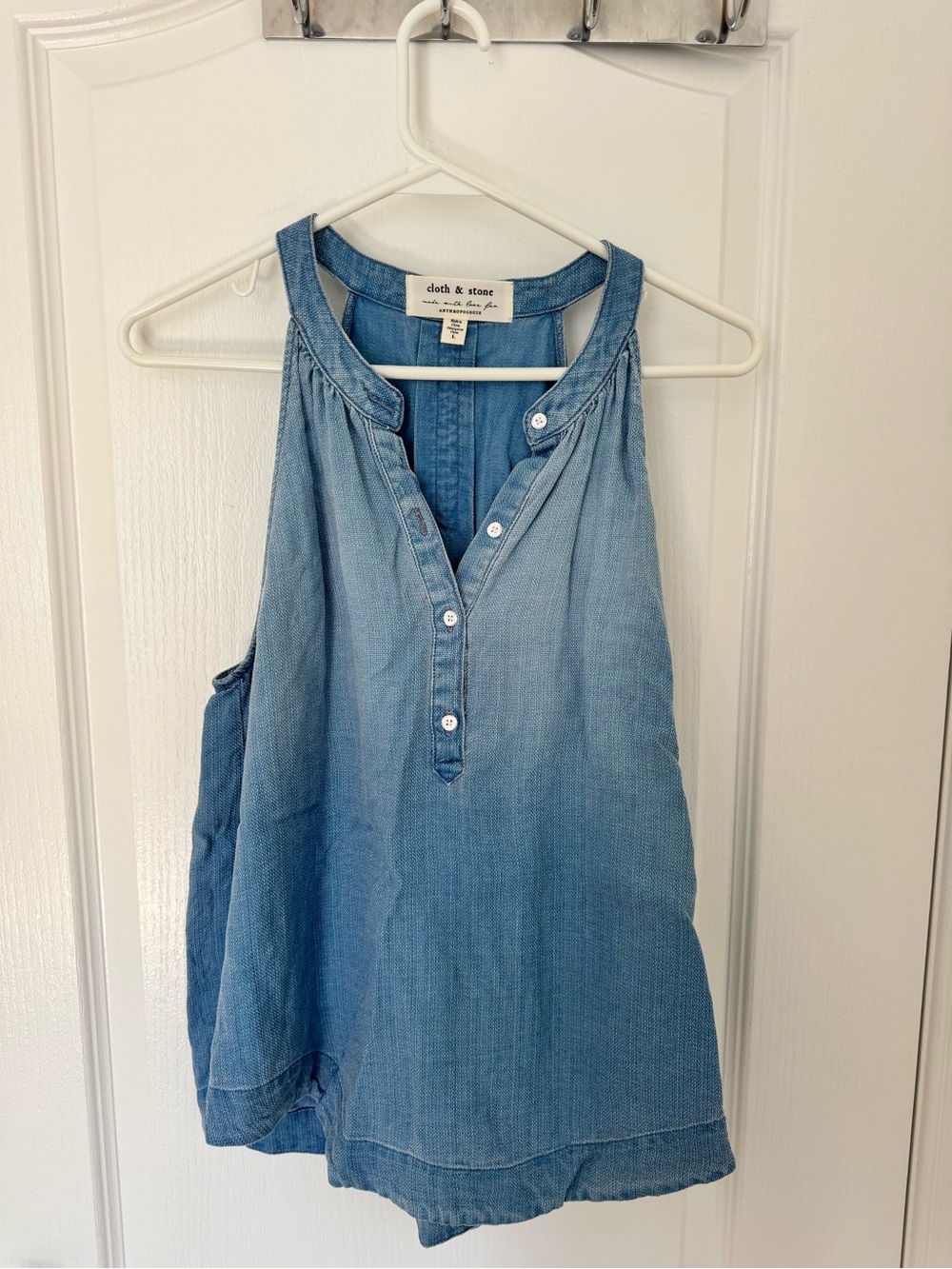 Anthropologie light blue chambray sleeveless henley camisole